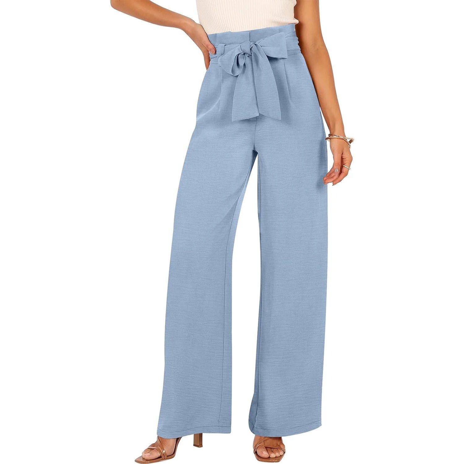 Womens Wide Leg Palazzo Pants Belted High Waisted Business Casual Long Trousers with Pockets