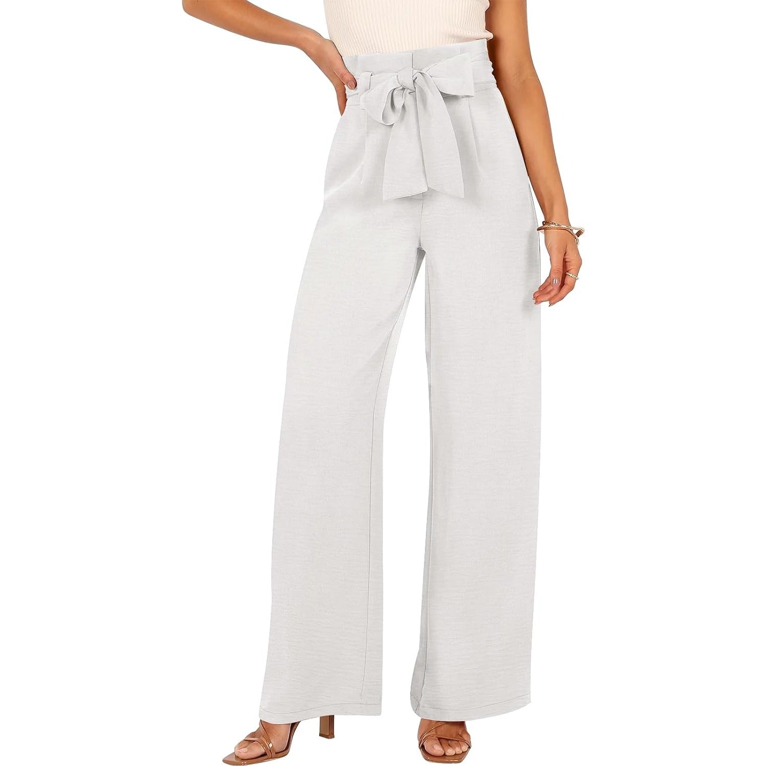 Womens Wide Leg Palazzo Pants Belted High Waisted Business Casual Long Trousers with Pockets