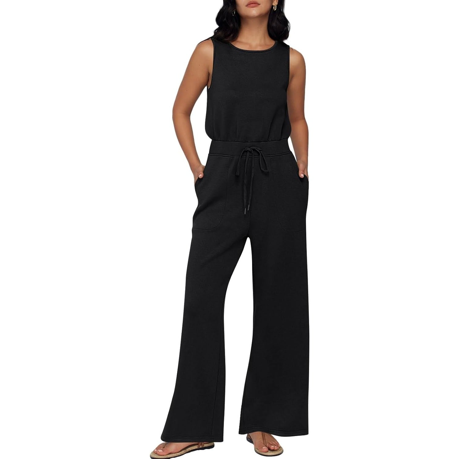 Womens Jumpsuits Dressy Summer Outfits Casual Sleeveless Wide Leg Long Pants Rompers Fashion Clothes 2024