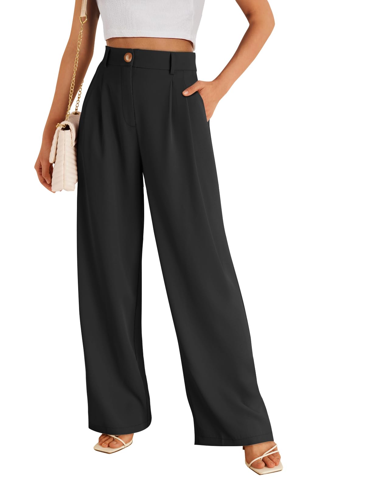 Wide Leg Dress Pants Women's High Waisted Business Casual Trousers VALOZENC Black Small 